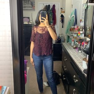 Purple mesh floral top